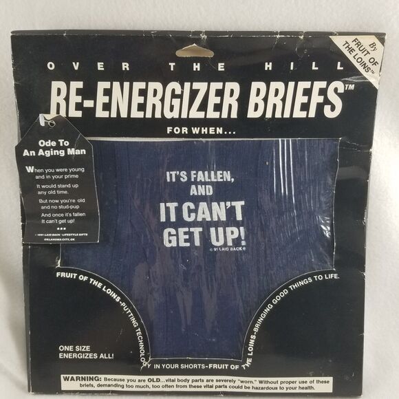 Over the Hill Re- Energizer Blue Briefs 1991 Laid Back Party Gag Gift NOS 40 - Picture 1 of 7